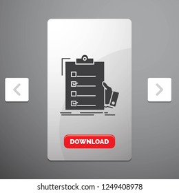 checklist, check, expertise, list, clipboard Glyph Icon in Carousal Pagination Slider Design & Red Download Button