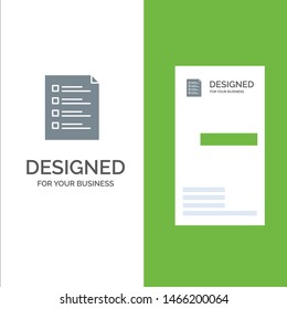 Checklist, Check, File, List, Page, Task, Testing Grey Logo Design and Business Card Template. Vector Icon Template background