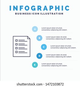 Checklist, Check, File, List, Page, Task, Testing Line icon with 5 steps presentation infographics Background