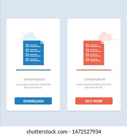 Checklist, Check, File, List, Page, Task, Testing  Blue and Red Download and Buy Now web Widget Card Template