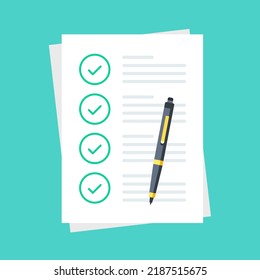Checklist. Check list with green check marks. Vector illustration