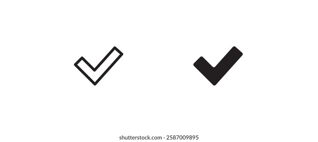 Checklist check mark icons set. Tick, approved in circle, confirm, check list button icon in round, Editable stroke and flat design isolated on white, vector sign, linear pictogram, symbol, logo