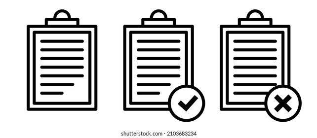 Checklist with check mark vector icon. Clipboard with paper documents icons set. Vector illustration.