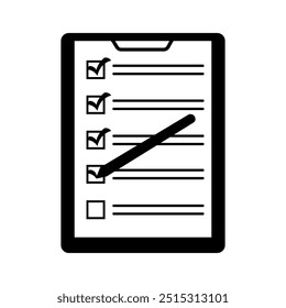 Checklist with check marks. Clipboard with checklist and check marks. Document with checkmarks and and pen
