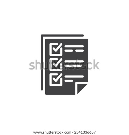 Checklist with check marks vector icon. filled flat sign for mobile concept and web design. Inspection Checklist glyph icon. Symbol, logo illustration. Vector graphics