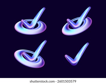 checklist, checkmark icon with circular shapes modern light 3d hologram holo futuristic icon design