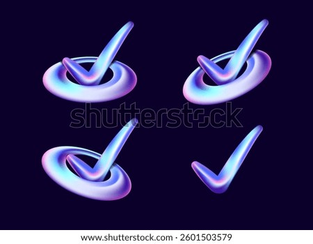 checklist, checkmark icon with circular shapes modern light 3d hologram holo futuristic icon design