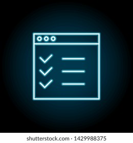 Checklist, checkmark neon icon. Simple thin line, outline vector of web design development icons for ui and ux, website or mobile application
