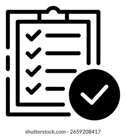 Uma lista de verificação com uma marca de seleção, simbolizando a conclusão da tarefa, está pronta para uso. Esta ilustração meticulosamente trabalhada de uma área de transferência com uma lista abrangente representa tarefas realizadas.