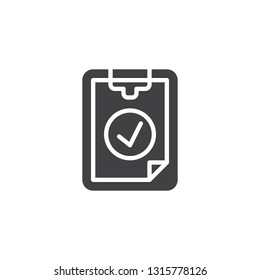 Checklist checkmark vector icon. filled flat sign for mobile concept and web design. Ok tick Checklist simple glyph icon. Symbol, logo illustration. Pixel perfect vector graphics
