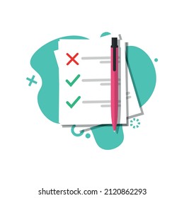 Checklist with checkmarks and cross. Online survey idea isolated On white background. quiz tests and survey results. flat design.