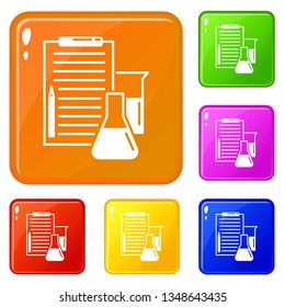 Checklist chemistry lab icons set collection vector 6 color isolated on white background