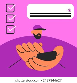Checklist for cleans the air conditioner. Technologies of the future for a smart home. Flat vector illustration.
