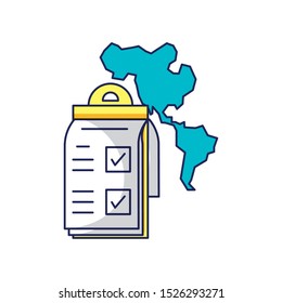 checklist clipboard with american continent map vector illustration design