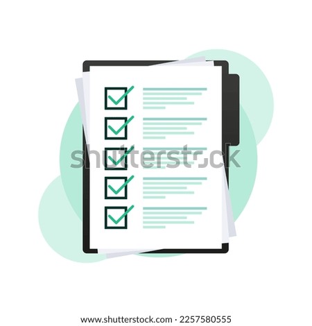 Checklist clipboard, check list and check marks. To-do list, survey. Online exam.