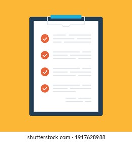 Checklist. Clipboard and check marks. Flat design. Vector illustration