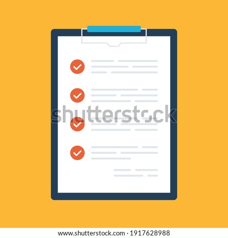 Checklist. Clipboard and check marks. Flat design. Vector illustration