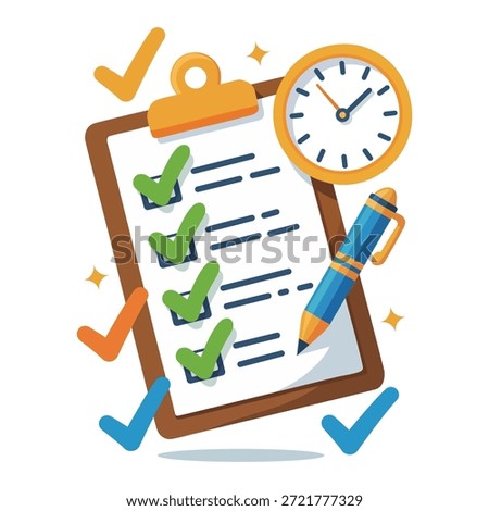 Checklist Clipboard with Clock – Time Management and Productivity Illustration