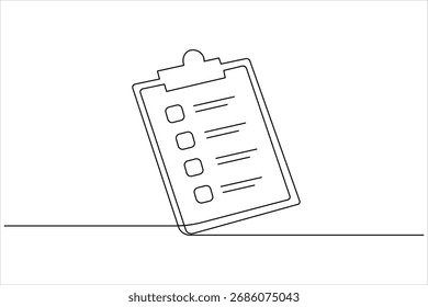 Portapapeles de lista de comprobación Dibujo de línea continuo Mínimo un concepto de arte de línea de organización de lista de tareas
