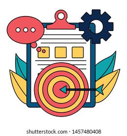 checklist clipboard document with target and speech bubble vector illustration