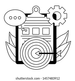 checklist clipboard document with target and speech bubble vector illustration