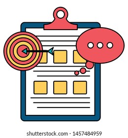 checklist clipboard document with target and speech bubble vector illustration