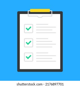 Checklist. Clipboard with green ticks. Check list. Vector illustration