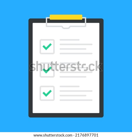 Checklist. Clipboard with green ticks. Check list. Vector illustration