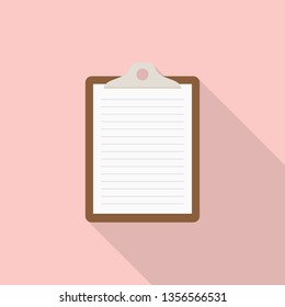 Checklist clipboard icon with long shadow on pink background, flat design style