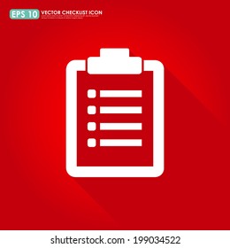 Checklist or clipboard icon on red background