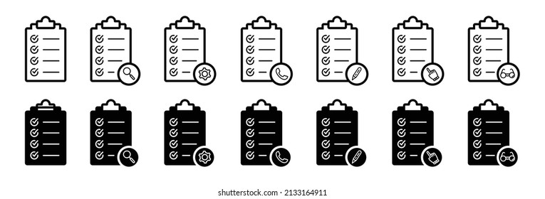 Checklist  Clipboard icon set.  Quality sign Check List flat line icon form