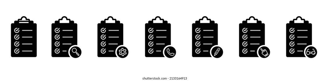 Checklist  Clipboard icon set.  Quality sign Check List flat line icon form