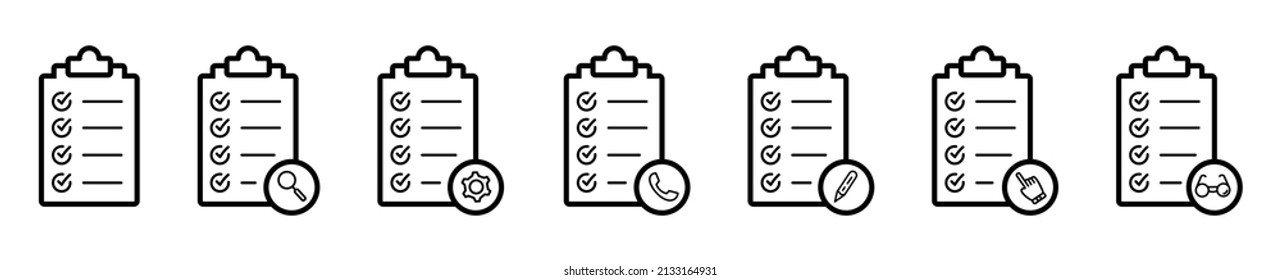 Checklist  Clipboard icon set.  Quality sign Check List flat line icon form