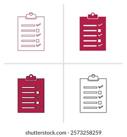 Checklist Clipboard Icon Set in Red and Black