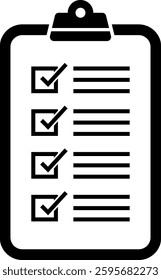 Checklist Clipboard Icon, Task List Vector Illustration, Black and White To-Do List Symbol