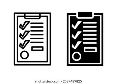 Checklist clipboard icon. Task planning and organization sign. Business document symbol. Productivity and verification pictogram. Office assessment illustration.