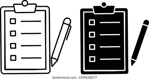 Checklist Clipboard Icons Black, White, ToDo List, Pen