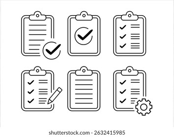 Checkliste und Zwischenablage Symbole, Vektorgrafik-Zeichen und Symbole.