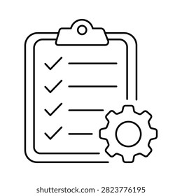 Checklist clipboard illustration with settings gear representing task management workflow planning verification office productivity administration and business process organization graphic design resources