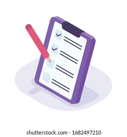 checklist clipboard isometric icon with modern flat style color