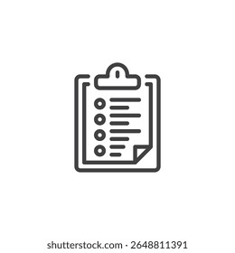 Checklist Clipboard line icon. Clipboard with checkmarks drawn in outline vector icon style. This icon symbol is great for tasks, planning, and evaluations.