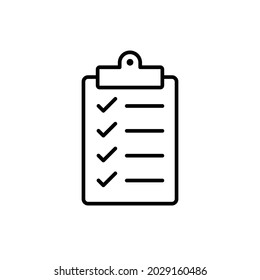 Checklist clipboard line icon. Simple outline style. Quality, check, tick, list, service, data, document, clinic, good, survey concept. Vector illustration isolated on white background. EPS 10