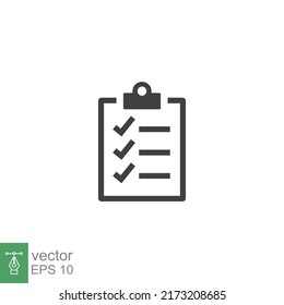 Checklist clipboard line icon. Simple outline style. Quality, check, tick, list, service, data, document, clinic, good, survey concept. Vector illustration isolated on white background. EPS 10