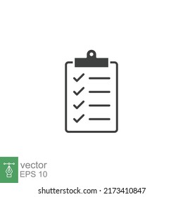 Checklist Clipboard Line Icon. Simple Outline Style. Quality, Check, Tick, List, Service, Data, Document, Clinic, Good, Survey Concept. Vector Illustration Isolated On White Background. EPS 10