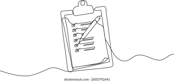 Checklist Clipboard One Line Drawing vector illustrator