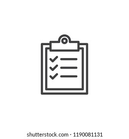 Checklist clipboard outline icon. linear style sign for mobile concept and web design. To do list simple line vector icon. Symbol, logo illustration. Pixel perfect vector graphics