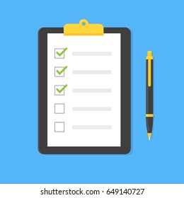 checklist clipboard with pen. Vector illustration isolated on background