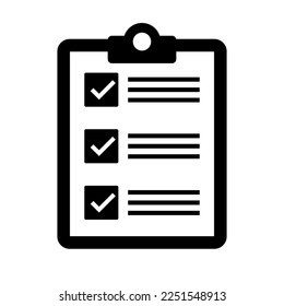 Checklist and clipboard silhouette icon. Task and survey. Vector.