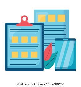 checklist clipboard with smartphone vector illustration design