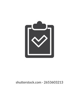 Ícone sólido da área de transferência da lista de verificação no estilo de glifo em negrito. Uma área de transferência cheia com marca de seleção para aprovação. Ícone de lista e símbolo de auditoria para tarefas de comércio eletrônico.
